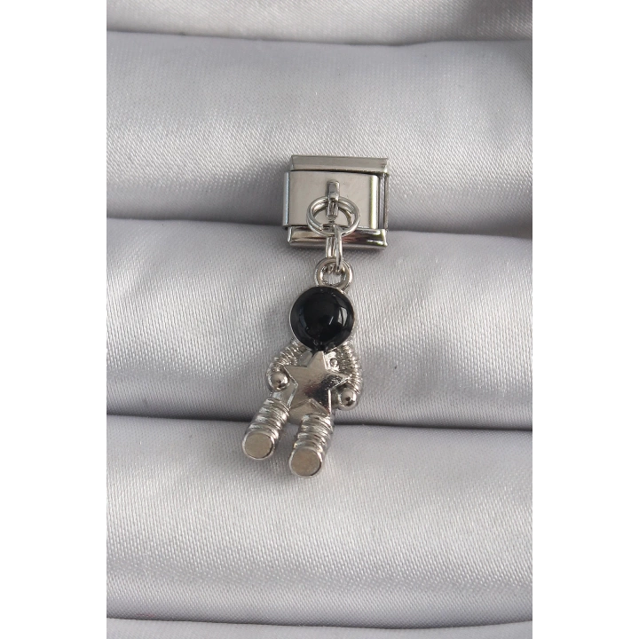 316L Çelik Gümüş Renk Sallantı Astronot Model Yıldız Detay Nomination Charm - TJ-BC1112