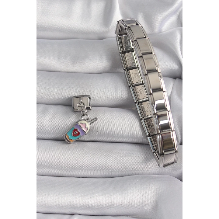 316L Çelik Gümüş Renk Sallantı İçecek Model Nomination Charm - TJ-BC1107