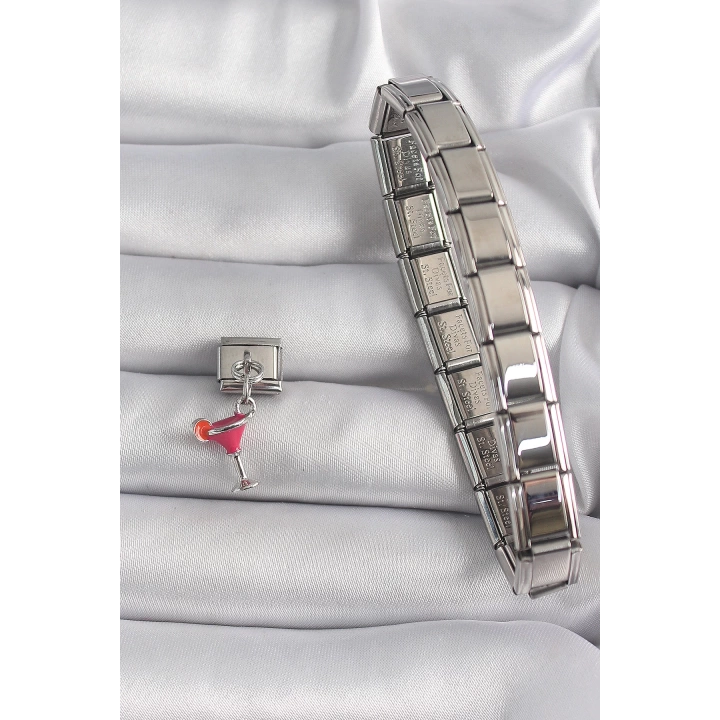 316L Çelik Gümüş Renk Sallantı Kokteyl Model Nomination Charm - TJ-BC1115