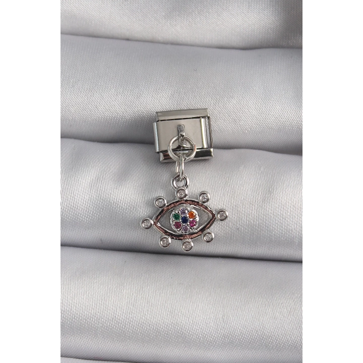 316L Çelik Gümüş Renk Zirkon Taşlı Göz Model Nomination Charm - TJ-BC1127