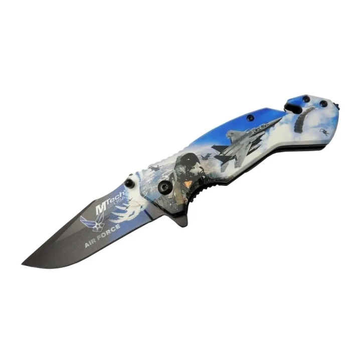 4 23 4 Air Force Kurtarma / Kamp Çakı 20cm - Yarı Otomatik, Kemerlikli, Cam Kırma Ve İp Kesme Aparatlı