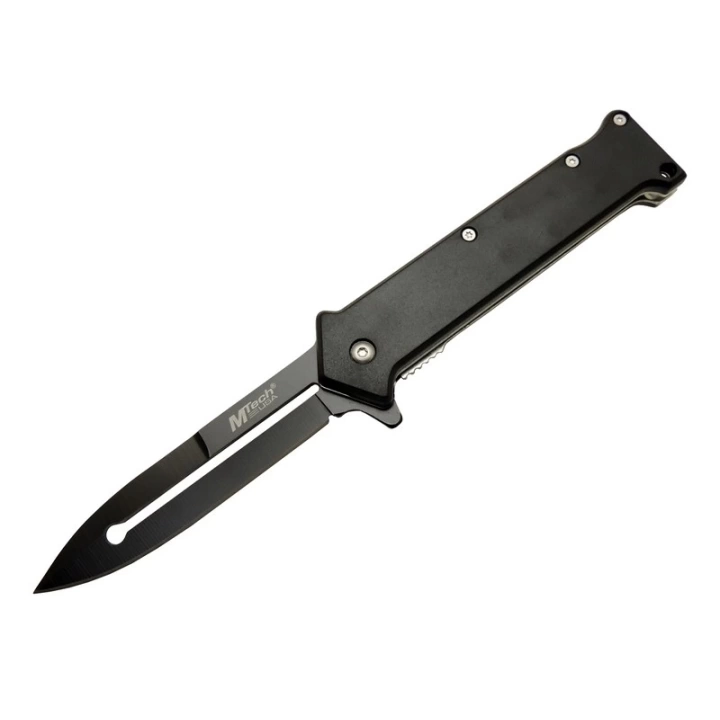 4 35BK Siyah Bas - Çek Kamp Çakı 20cm- Otomatik, Kemerlikli