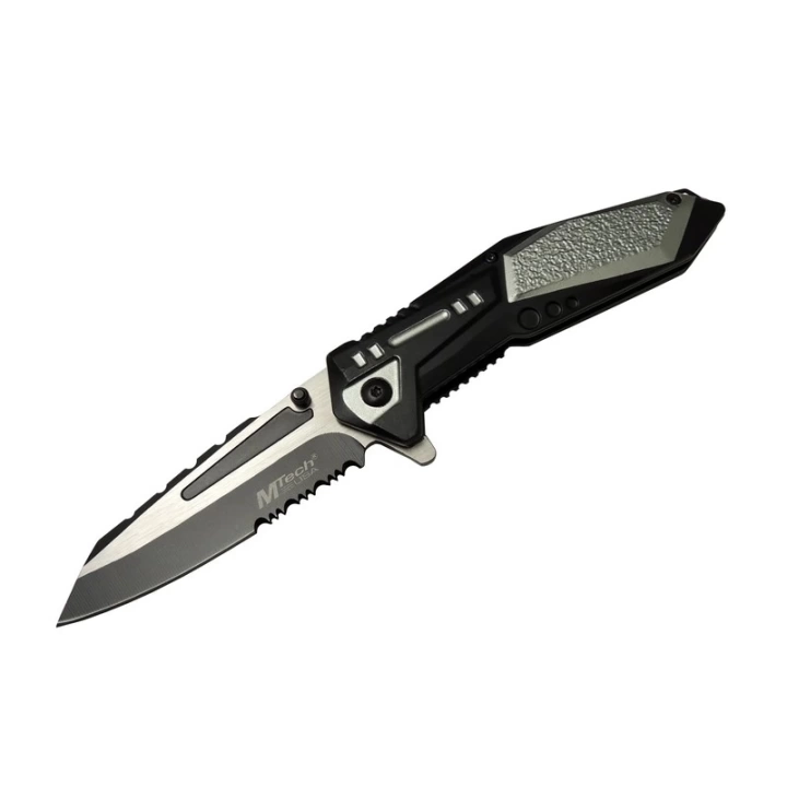 4172 Gri Kamp Çakı 21cm - Yarı Otomatik, Kemerlikli, Testere Detaylı