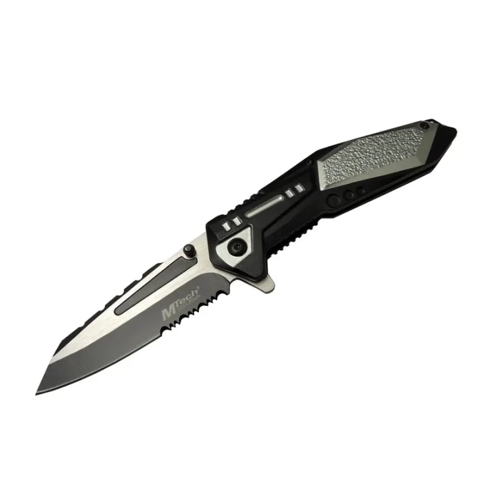4172 Gri Kamp Çakı 21cm - Yarı Otomatik, Kemerlikli, Testere Detaylı