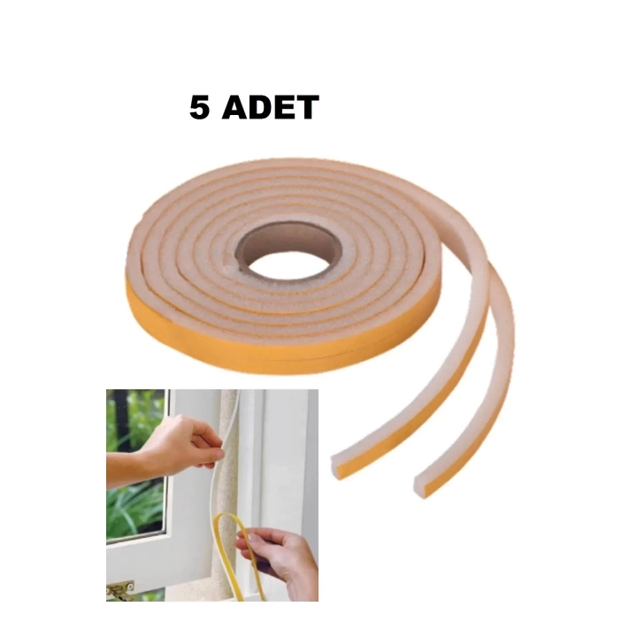 5 Adet Pencere Isı Yalıtım Süngeri Yapışkanlı Pencere Rüzgar Bandı (5 Adet X 5metre)