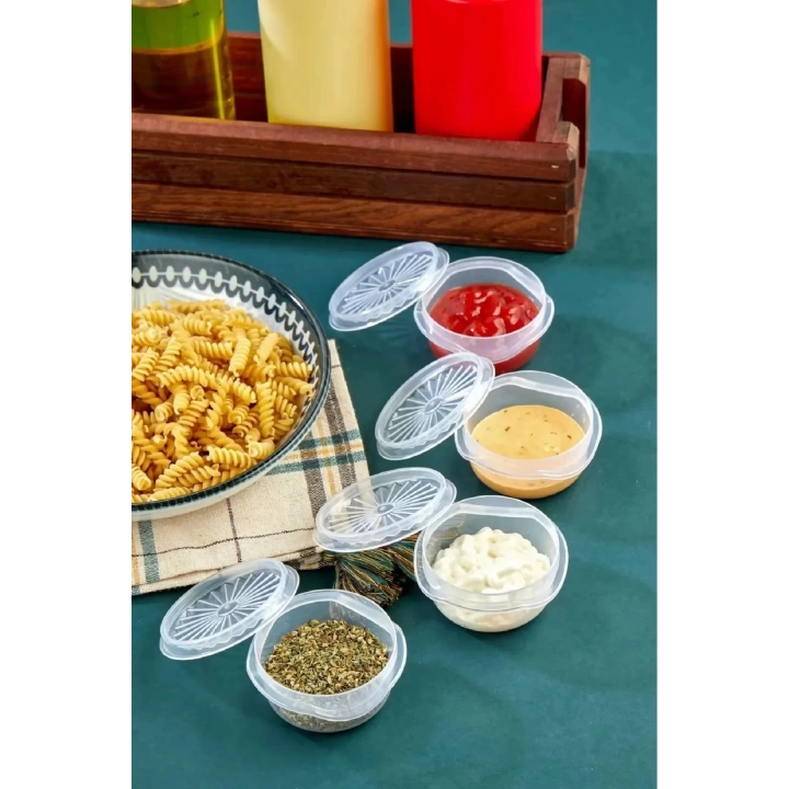 6 Lı Yelpaze Kapaklı Şeffaf Mini Sosluk- Ketçap Mayonez Kabı- Kahve Yanı Şeker Lokumluk