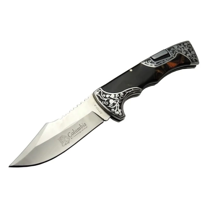 A3157b Kahverengi Av / Kamp Çakı 23 Cm - Sedef İşlemeli Saplı,