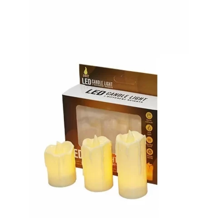 Alevli Led Mum Hareketli Alev Görünümlü Dekoratif Mum - 3lü Set (orta Boy)
