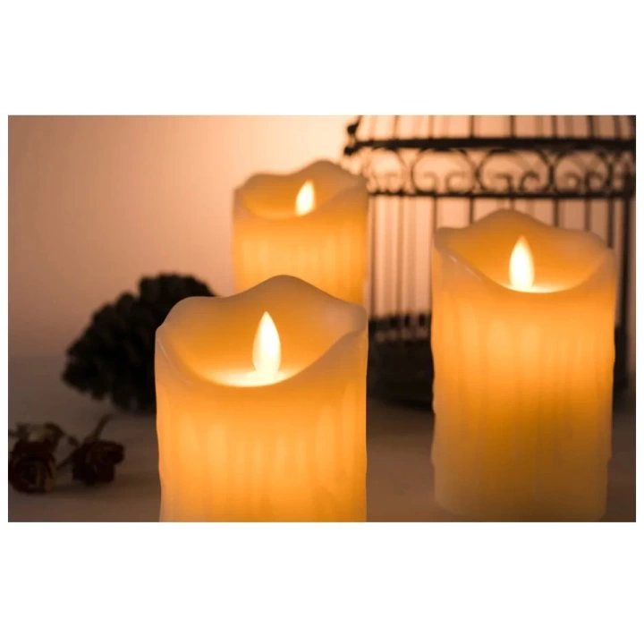 Alevli Led Mum Hareketli Alev Görünümlü Dekoratif Mum - 3lü Set (orta Boy)