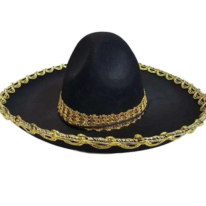 Altın Renk Şeritli Meksika Mariachi Latin Şapkası 55 Cm Çocuk