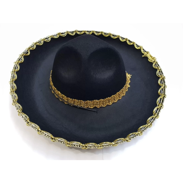 Altın Renk Şeritli Meksika Mariachi Latin Şapkası 55 Cm Çocuk