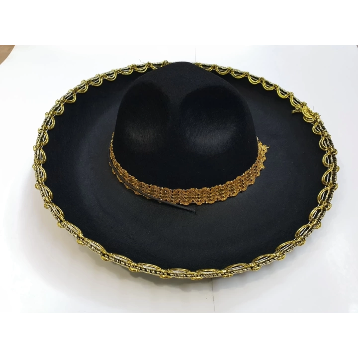 Altın Renk Şeritli Meksika Mariachi Latin Şapkası 55 Cm Çocuk