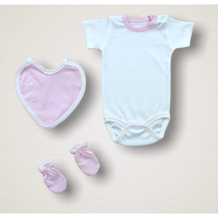 Baharın Çiçekli Kalbi Nakışlı %100 Cotton Antibakteriyel 10lu Zıbın Takımı Hastane Çıkışı