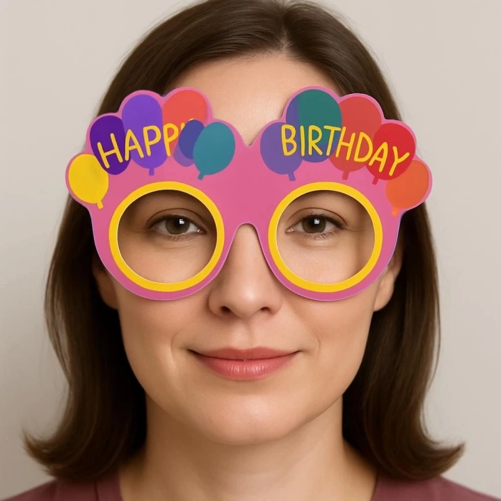 Balon Desenli Karton Doğum Günü Gözlükleri 6 Adet Pembe Renk