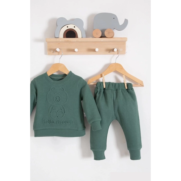Bear Gofre Kabartmalı 2li Erkek Bebek Takımı
