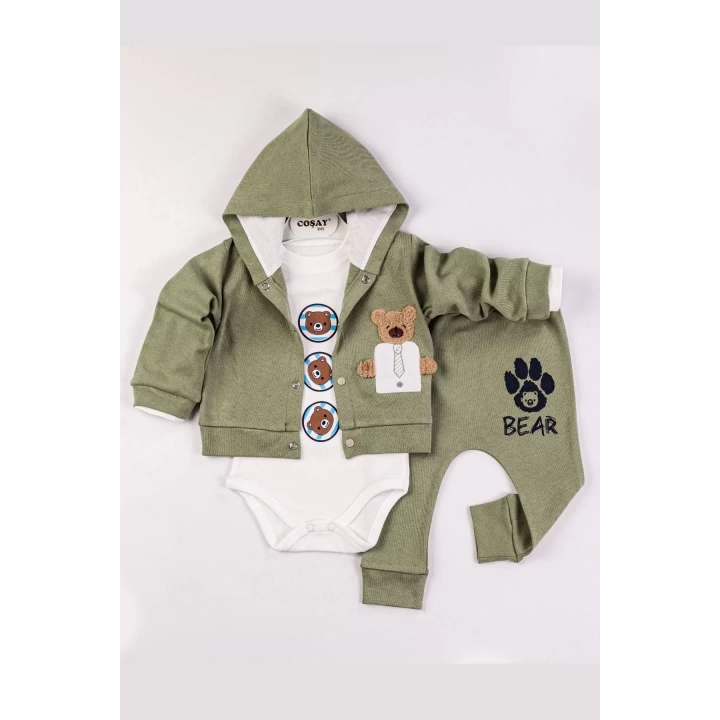 Bear Nakışlı Kapişonlu Erkek Bebek Takım