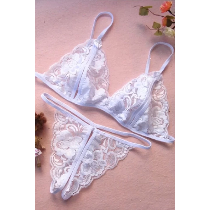 Beyaz Dantelli Fantazi Sütyen Ve G-string Takımı Tm2090