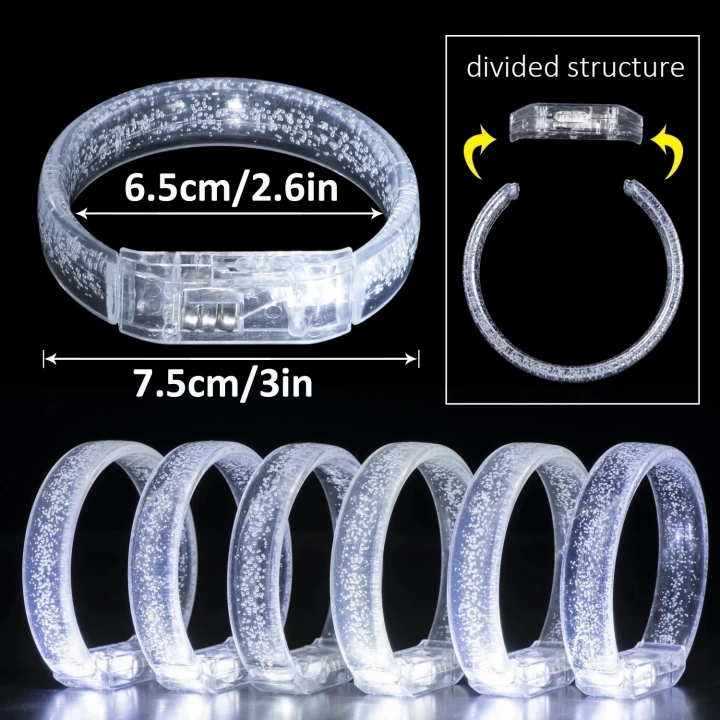 Beyaz-gümüş Led Işıklı Baskı Yapılabilen Pilli Bileklik Bilezik 1,5 Cm Genişlik