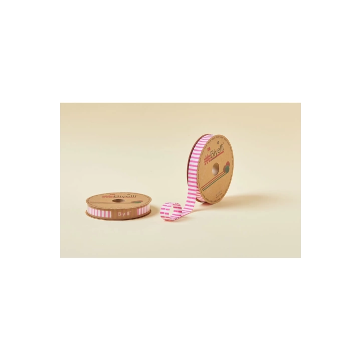 Biye Kalın Çizgili Katlı F02 Pembe 2 cm 25 Metre %65 Koton %35 Polyester