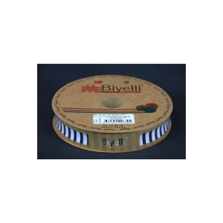 Biye Kalın Çizgili Katlı F04 Lacivert 2 cm 25 Metre %65 Koton %35 Polyester