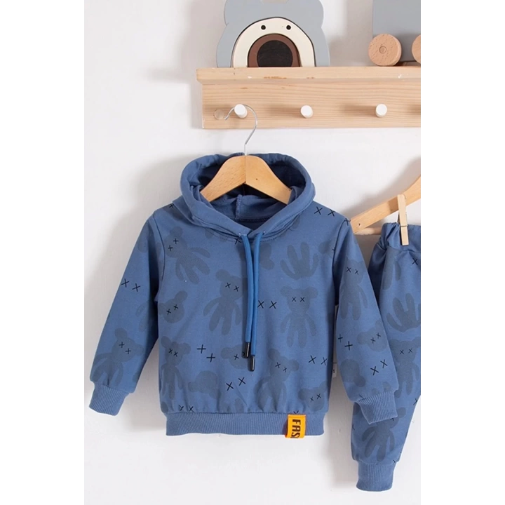 Cool Bear Kapüşonlu % 100 Pamuk Erkek Bebek Takımı
