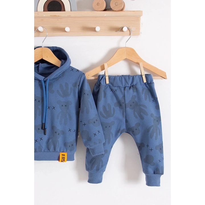 Cool Bear Kapüşonlu % 100 Pamuk Erkek Bebek Takımı