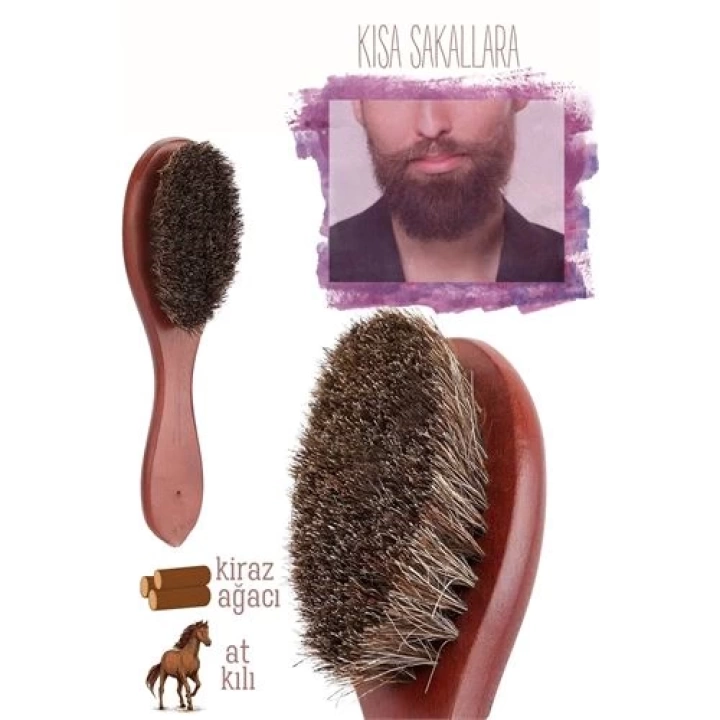 DKTT At Kılı Sakal Tarama Fırçası Kısa Sakal Bıyık Fırçası Ahşap
