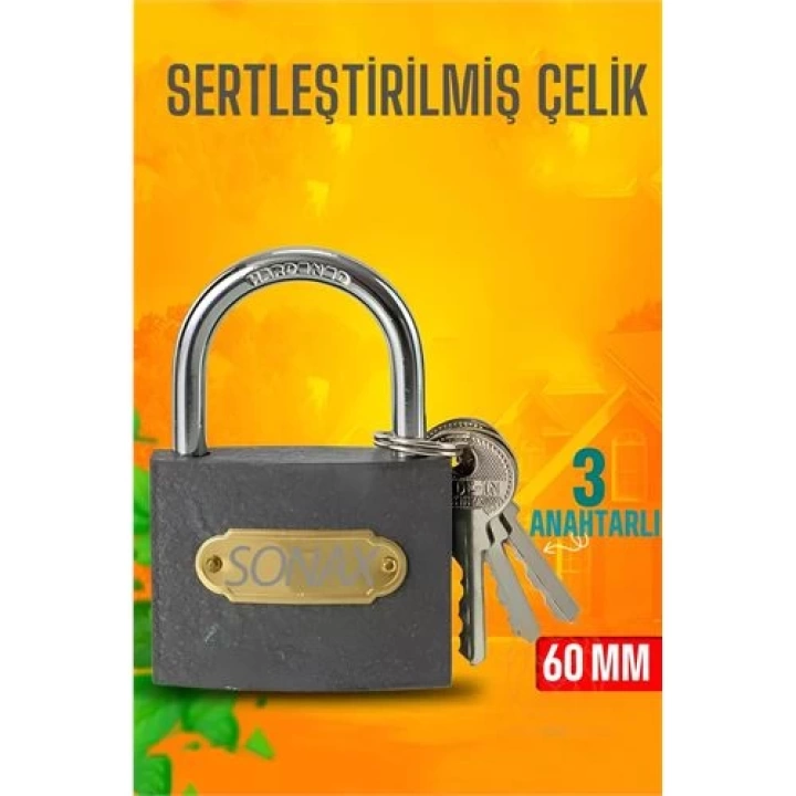DKTT Çelik Asma Kilit 60 MM 3 anahtarlı Sonax Design