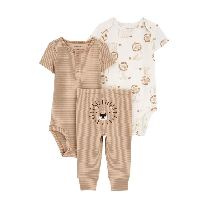 Erkek Bebek Body Pantolon Set 3lü Paket Kahverengi