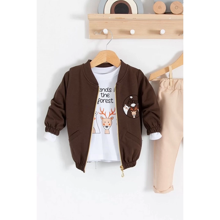 Forest Hırkalı 3lü % 100 Pamuk Erkek Bebek Takımı