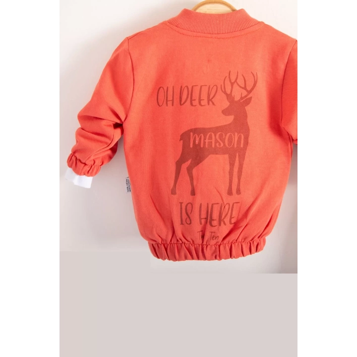 Geyik Desenli Hırkalı 3lü Erkek Bebek Takım