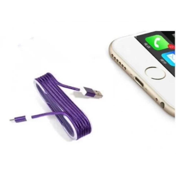 İphone Örgü Şeklinde Renkli Çelik Şarj Data Kablosu - Mor