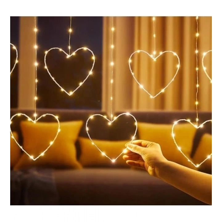 Kalpli Perde Led Işıklar, Sevgililer Günü Romantik Led Aydınlatma