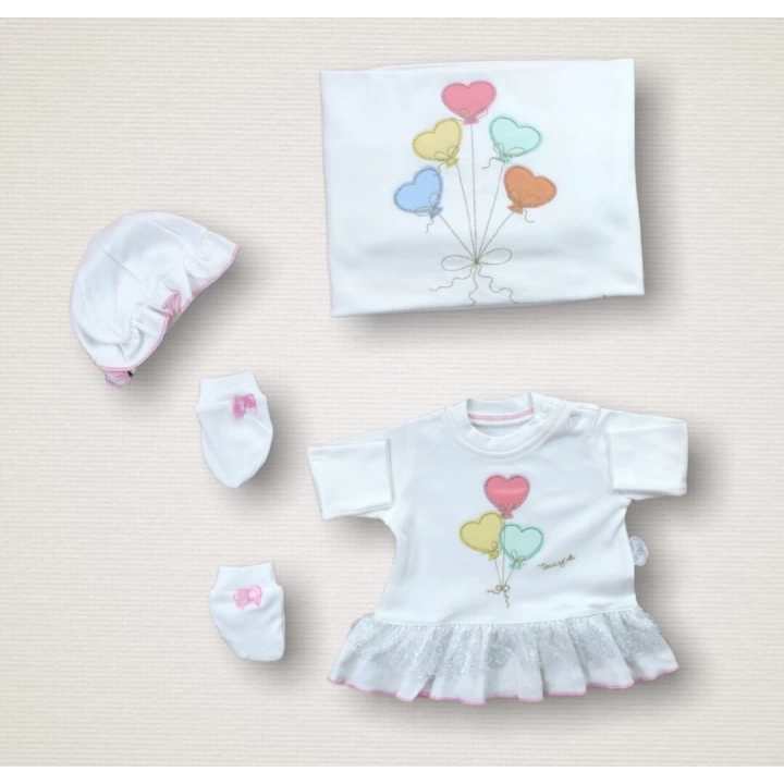 Kalpli Uçan Balon Nakışlı %100 Cotton Antibakteriyel 10lu Zıbın Takımı Hastane Çıkışı
