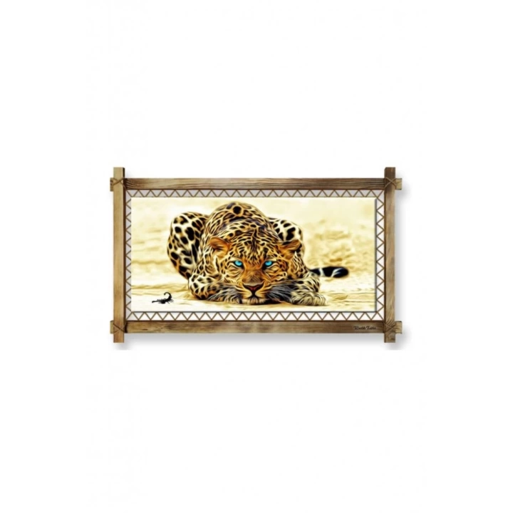 Kanvas Leopar Led Işıklı Rustik Tablo