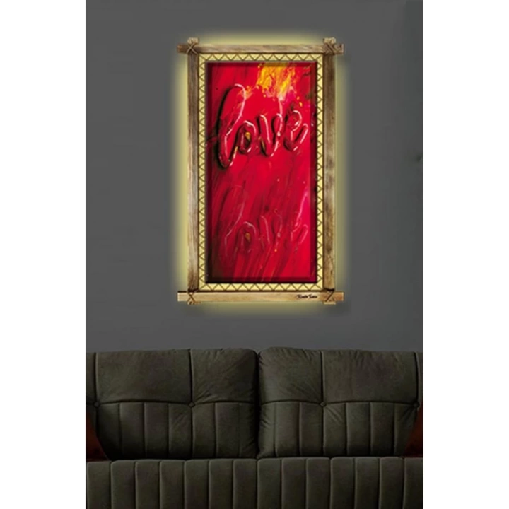 Kanvas Love Led Işıklı Rustik Tablo