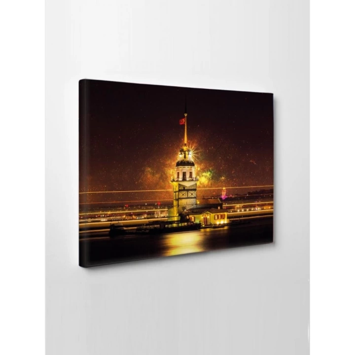 Kanvas Tablo Kız Kulesi Gece Görünümü Su