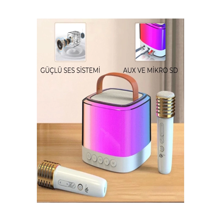 Karaoke Bluetooth Hoparlör Aggıy Ag-s7 Kablosuz Mikrofonlu Rgb Led Parti Işıklı