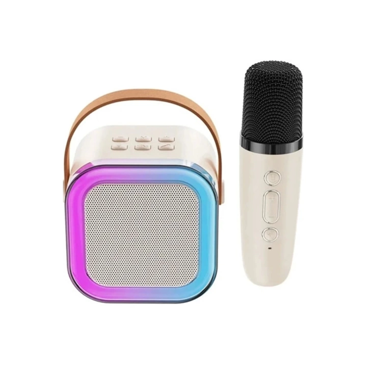 Karaoke Kablosuz Hoparlör Mikrofonlu Rgb Işıklı Bluetooth Speaker Tf Kart/usb Beyaz