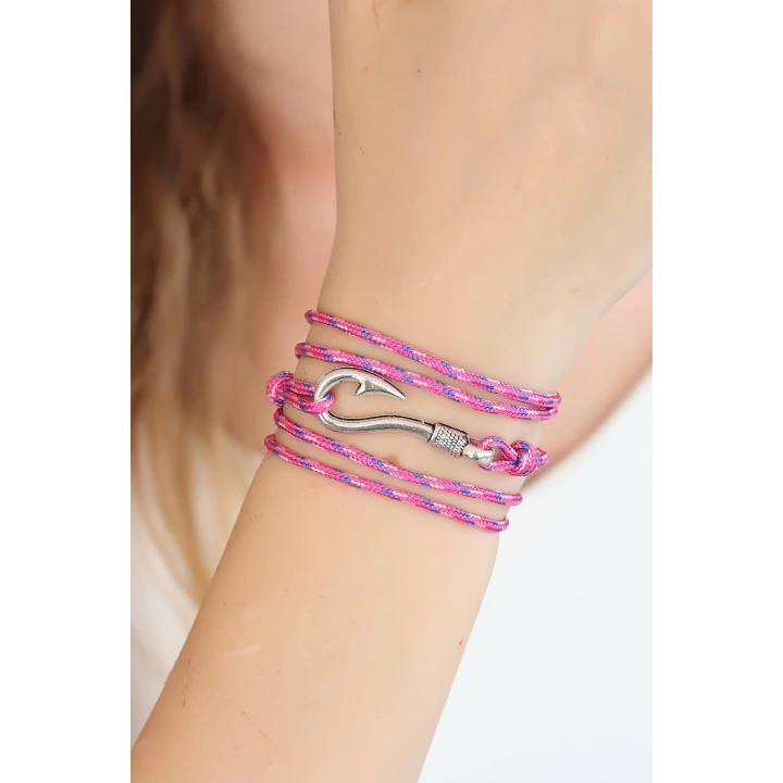 Karışık Desenli Pembe Renk Gümüş Metal Kancalı Bayan Çoklu Bileklik - TJ-BB2376-KS