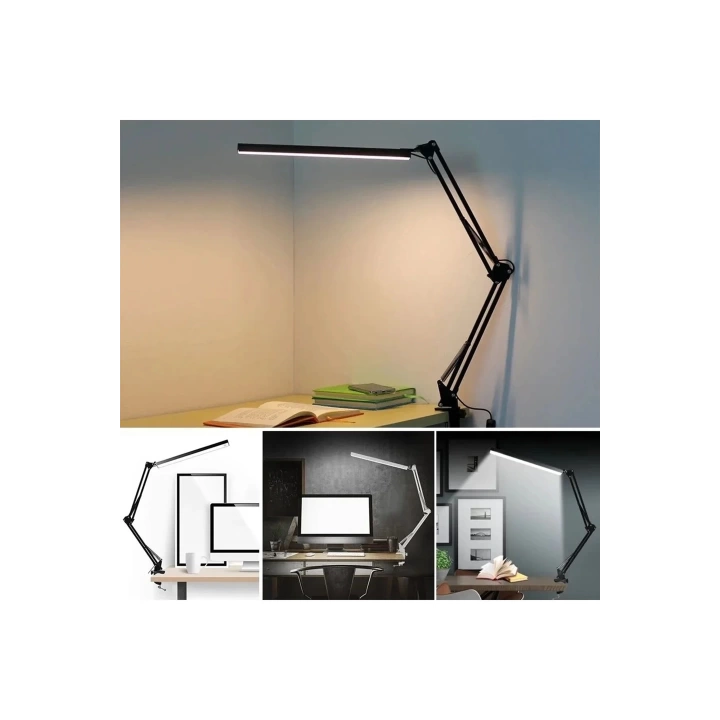Katlanabilir Led Işık Masa Tutucu Mengeneli Metal 3 Renk Okuma Işığı Çalışma Masası Usbli