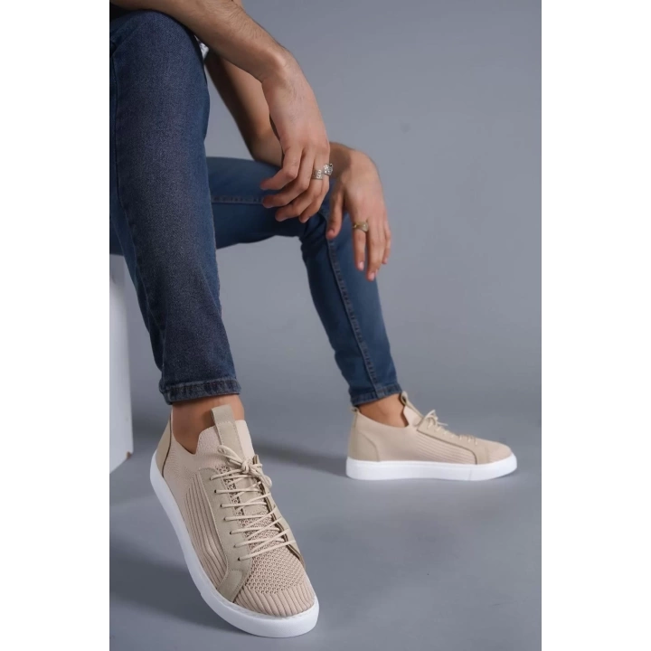KB-112   Kuback Bej Triko Bağcıklı  Günlük Erkek  Ayakkabı