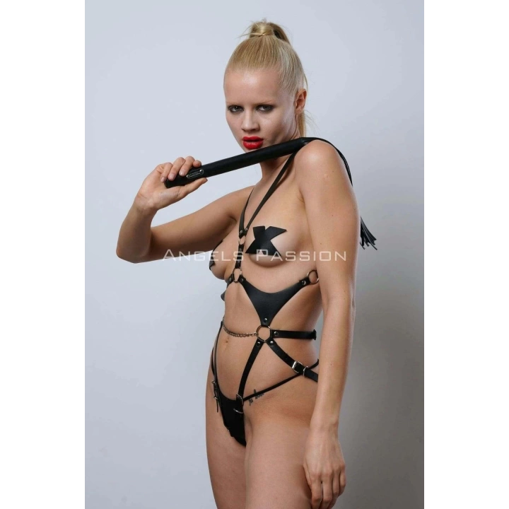 Kırbaçlı Ve Ağ Bölgesi Açık Deri Body Harness, Deri Fantezi Giyim, Clubwear - Brf1355