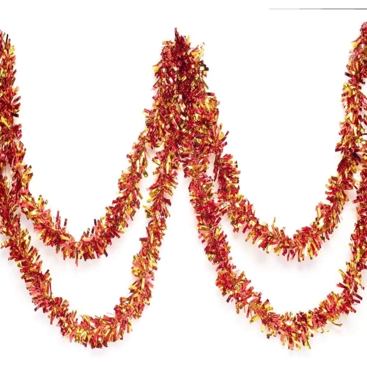 Kırmızı Altın Renk 4 Cm Genişlik Garland Çift Renk Sim Süs 180 Cm