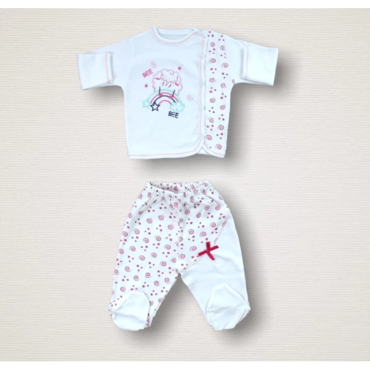 Kıvırcık Kuzu Nakışlı %100 Cotton Antibakteriyel 10lu Zıbın Takımı Hastane Çıkışı