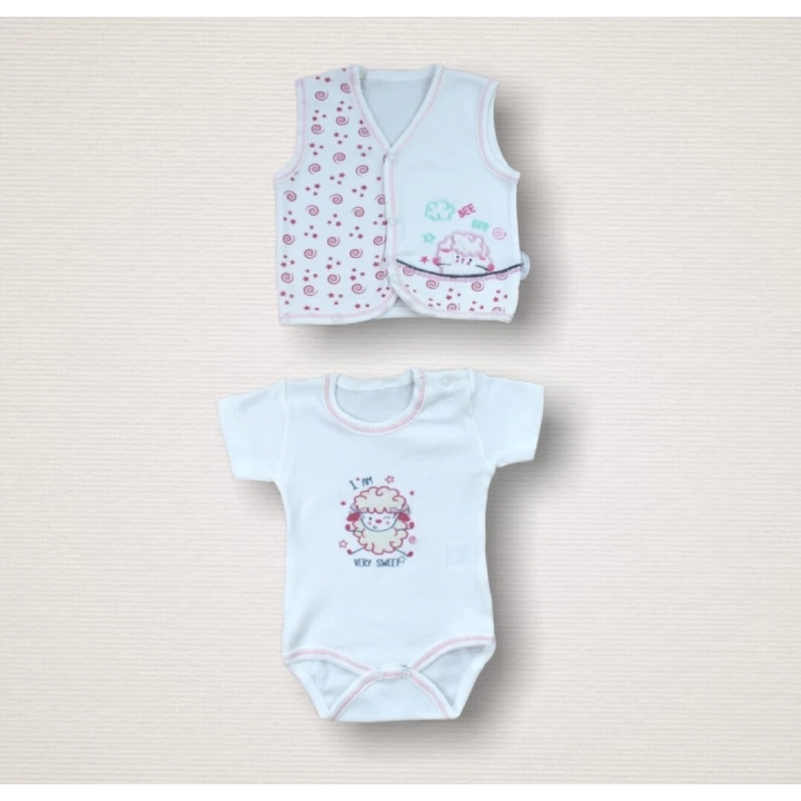Kıvırcık Kuzu Nakışlı %100 Cotton Antibakteriyel 10lu Zıbın Takımı Hastane Çıkışı