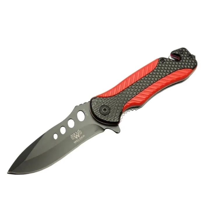 Kurtarma Çakısı Kırmızı 22 Cm Yarı Otomatik , Kemerlikli