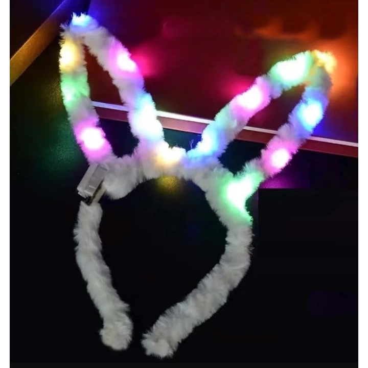 Led Işıklı Peluş Pofuduk Tavşan Kulak Tavşan Taç Beyaz 17x23 Cm