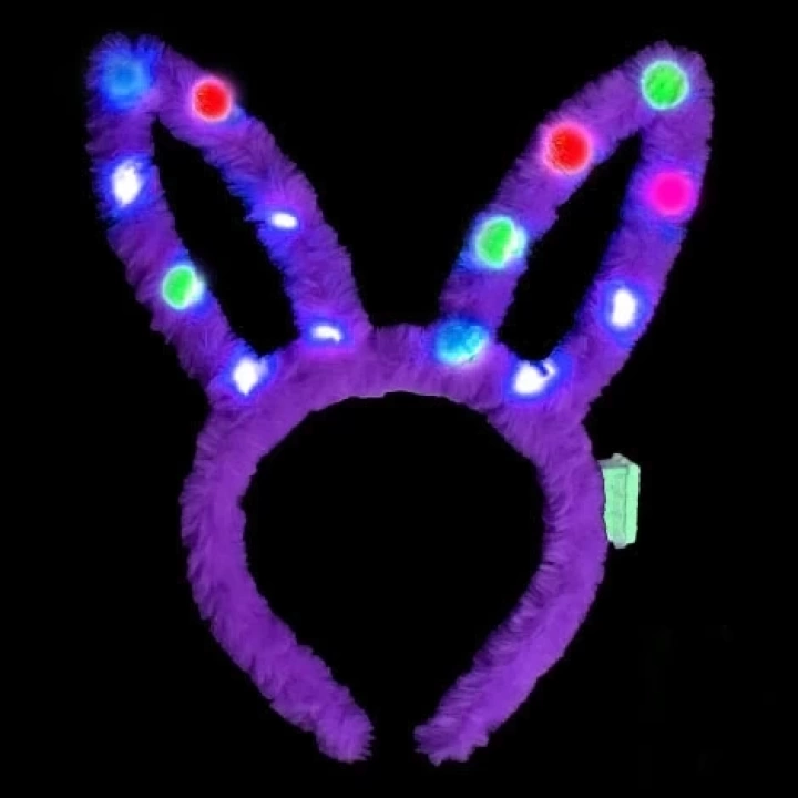 Led Işıklı Peluş Pofuduk Tavşan Kulak Tavşan Taç Lila 17x23 Cm