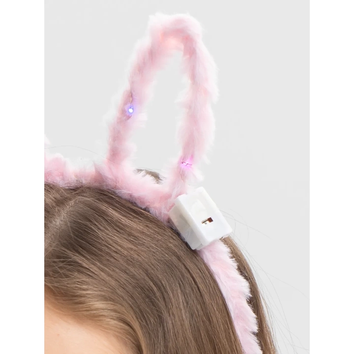 Led Işıklı Peluş Pofuduk Tavşan Kulak Tavşan Taç Pembe 17x23 Cm
